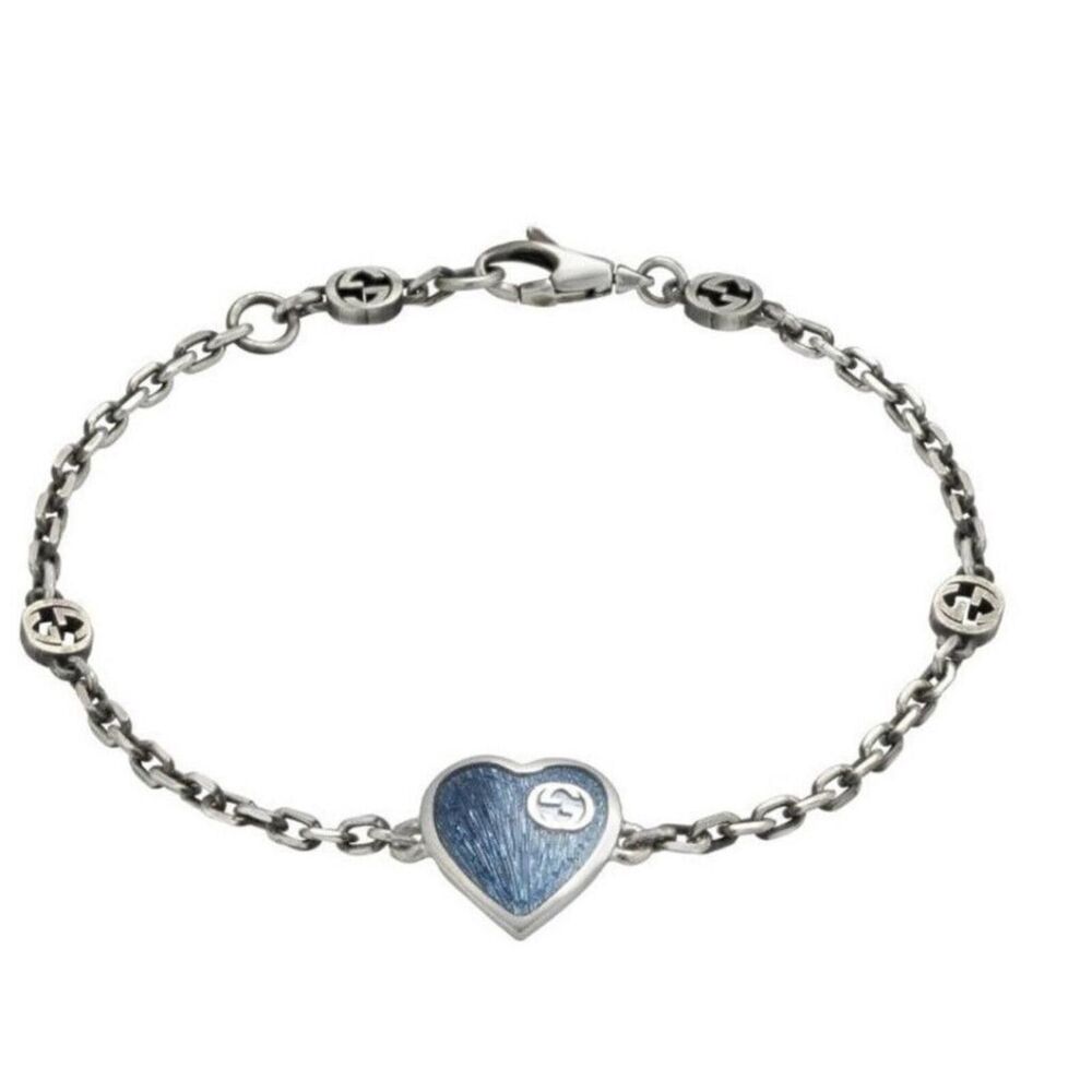 GUCCI Silver Heart Enamel Charm Bracelet NWT